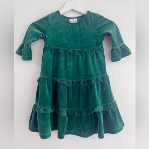 Hanna Andersson Velour Emerald Green Tiered Dress